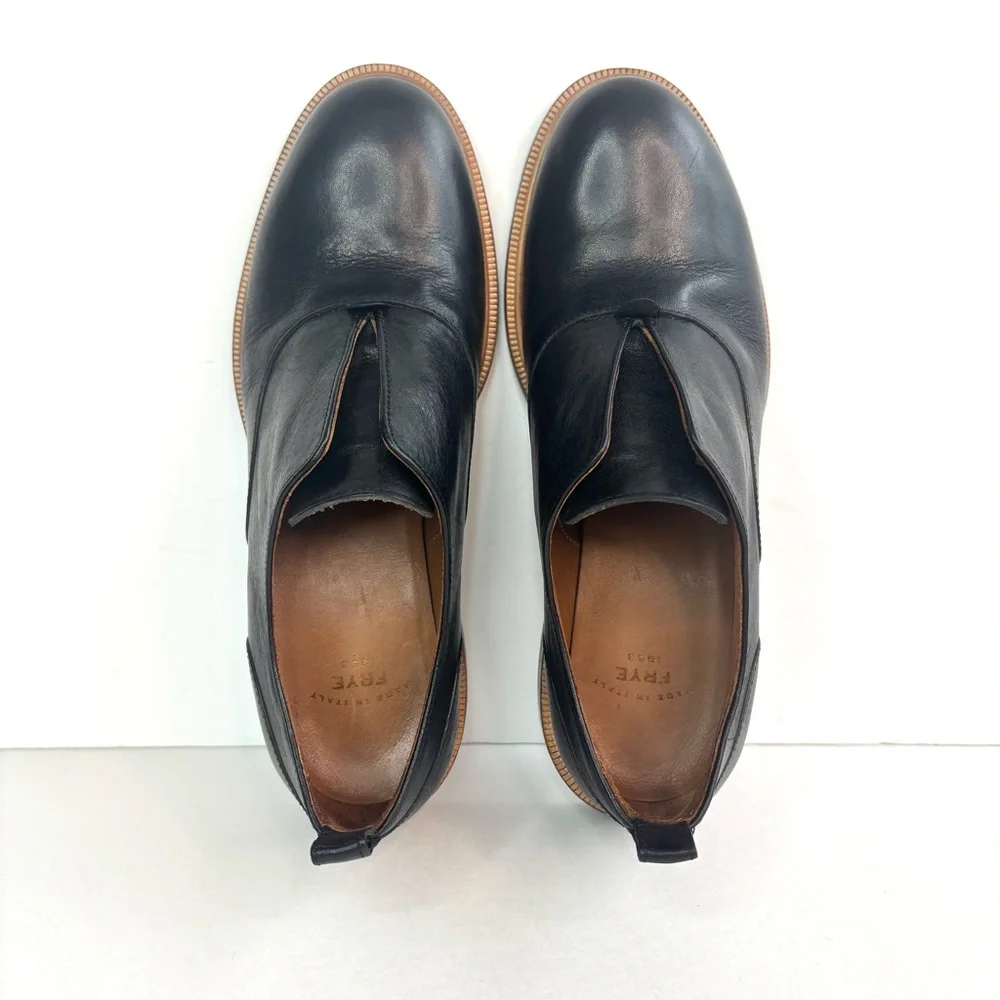 Frye Black Leather Annie Slip-on Loafers Made in Italy Size 5.5‎